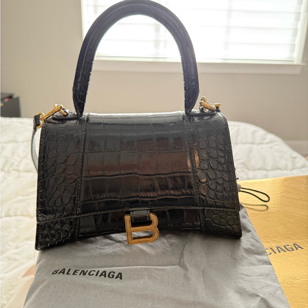 Balenciaga Black Croc-Embossed Handbag